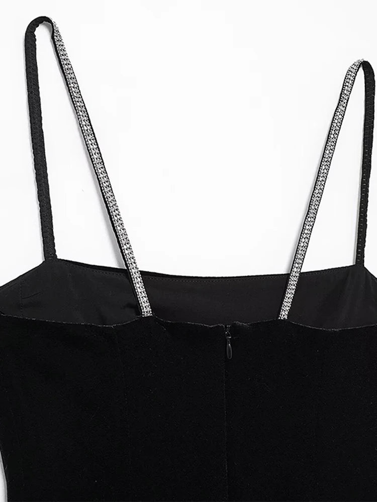 LIZAKOSHT  -  Velvet Halter Dress Black Sexy Slim Fit Elegant Straight Collar Waist Cinched Short Dresses Camisole Evening Gown Women's Wear