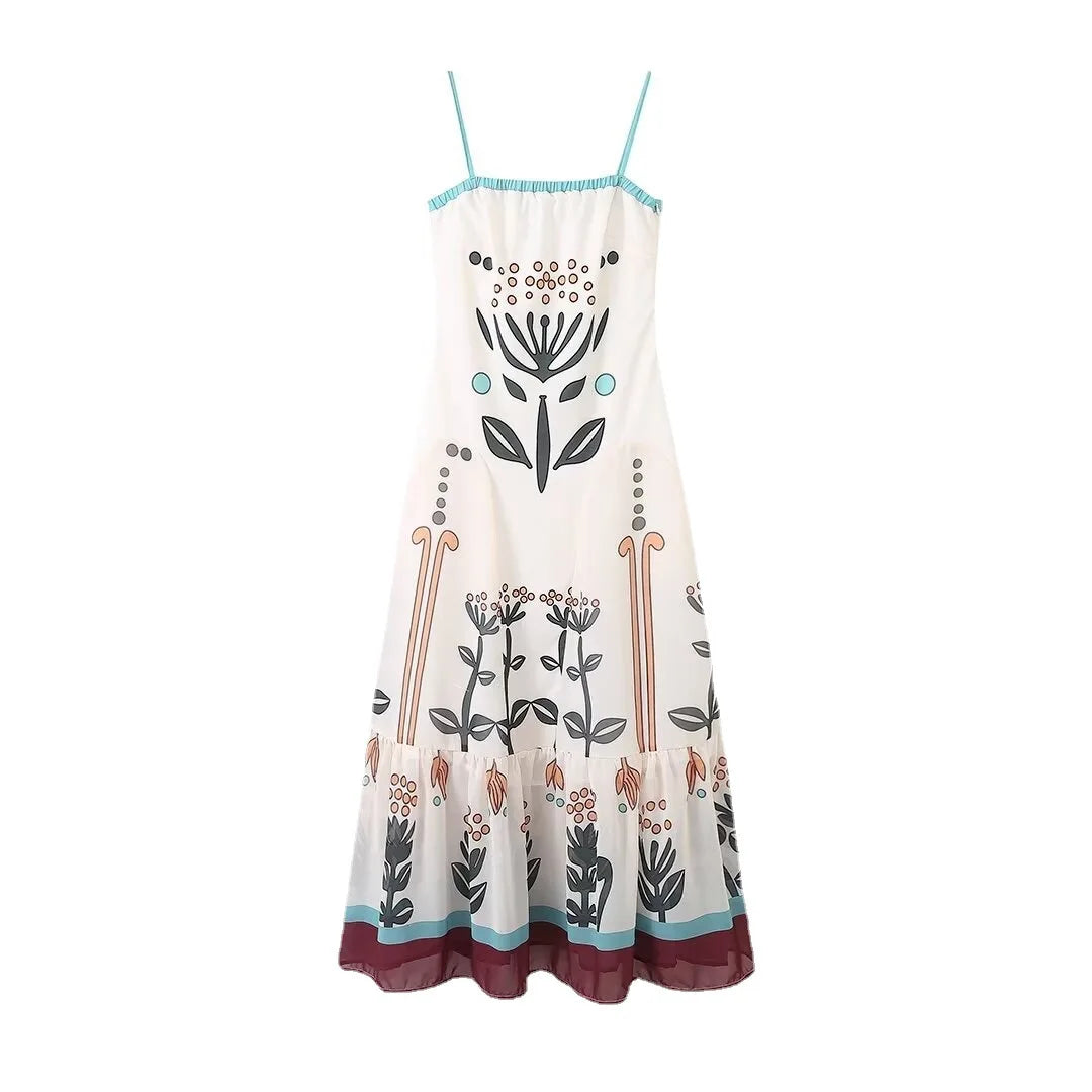 LIZAKOSHT  -  Retro Tube Top Print Slim Dress Sling Jumpsuit Women Spring and Summer