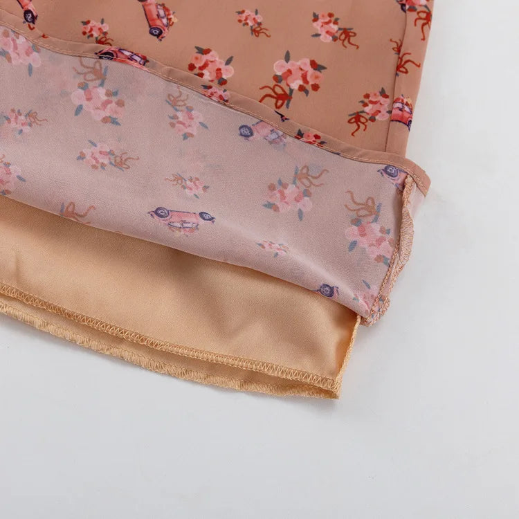 LIZAKOSHT  -  Fashion Printing Contrast Mini Dress For Women Turndown Collar High Waist Pleats Shirt Sleeve Patchwork Women's Mini Dress