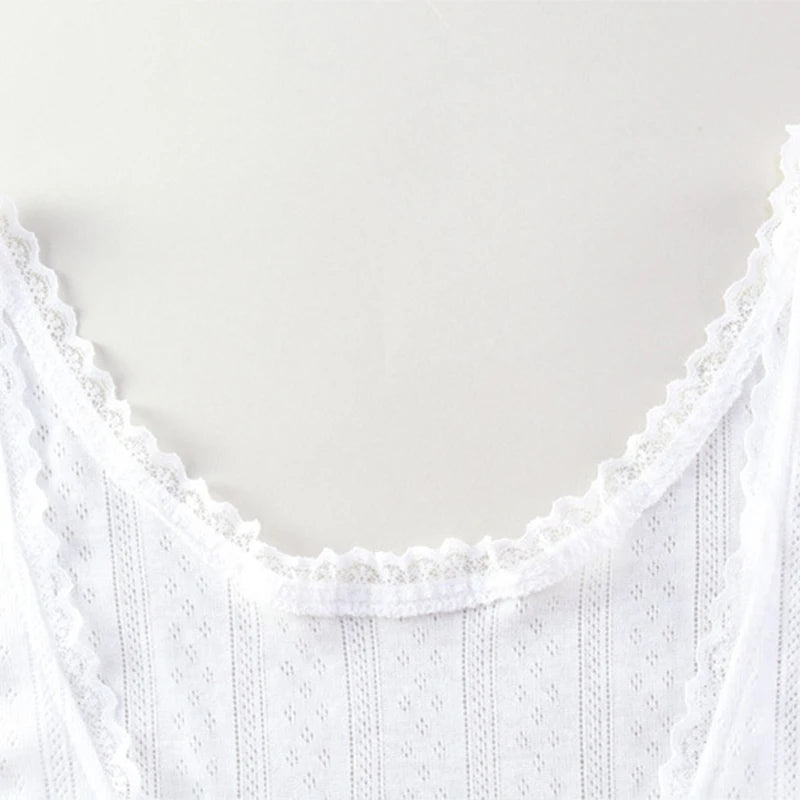 LIZAKOSHT  -  Leisure Sexy Summer 2Pcs Home Set Bowknot Lace Trim Strap U Neck Tank Tops+Slim Shorts Solid Color Sweet Comfort Loungewear