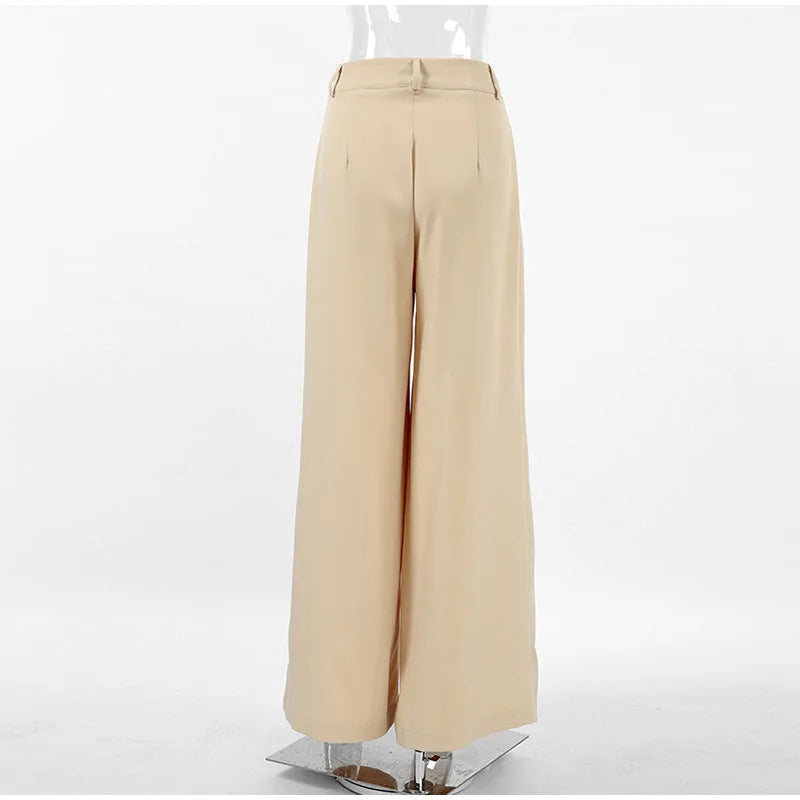 LIZAKOSHT  -  Casual Khaki Pleated Wide Legs Pants Women Chic High Waist Baggy Trousers Female 2025 Spring Summer New Fashion Office Pant