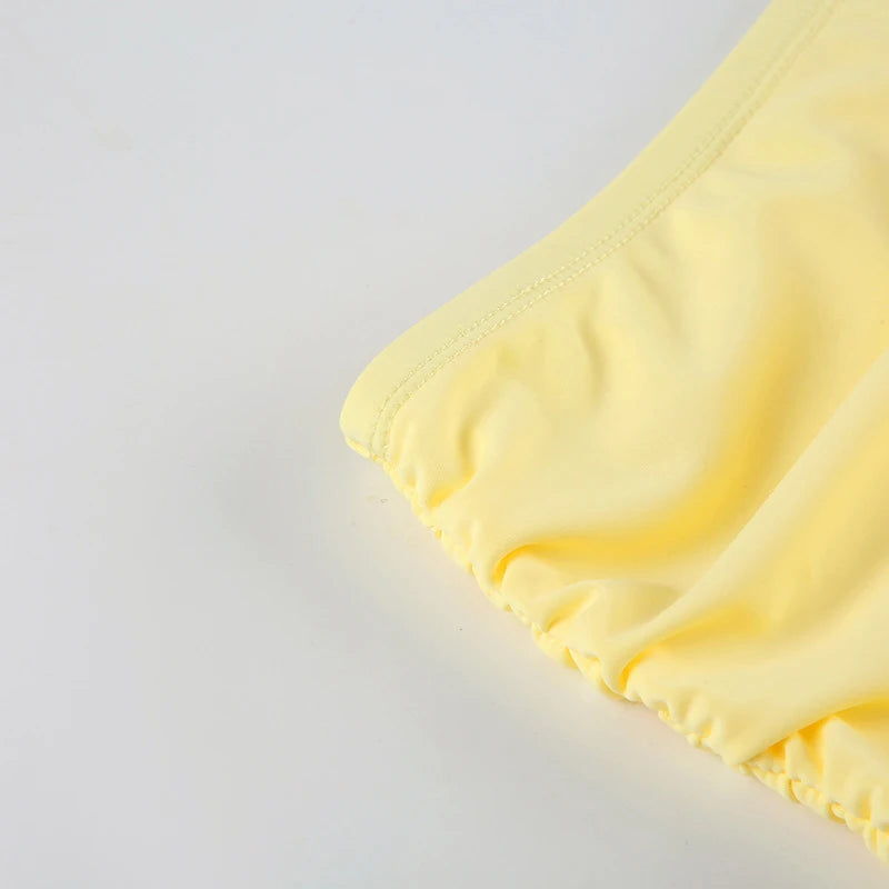 LIZAKOSHT  -  Yellow Layered Ruffles Skirt Set Women's Sexy Slim Fit Floral Edge Backless Halter Top Set 2025 Summer Vacation Street Outfit