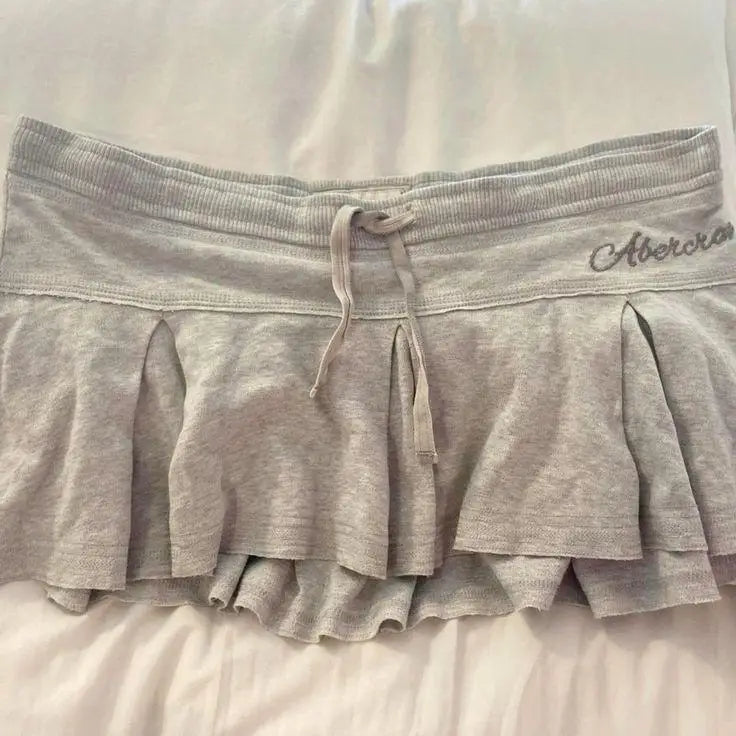 LIZAKOSHT  -  American Fashion High Street Thin Casual Skirts Y2k Aesthetic Lace Up Waist Letter Print Pleated Jupe Harajuku All Match Skirts