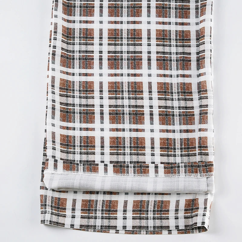 LIZAKOSHT  -  Vintage Brown Plaid Pants for Women Sweet Casual Chic Trousers Y2K Streetwear Loose Bottoms Fashion Harajuku HomePants