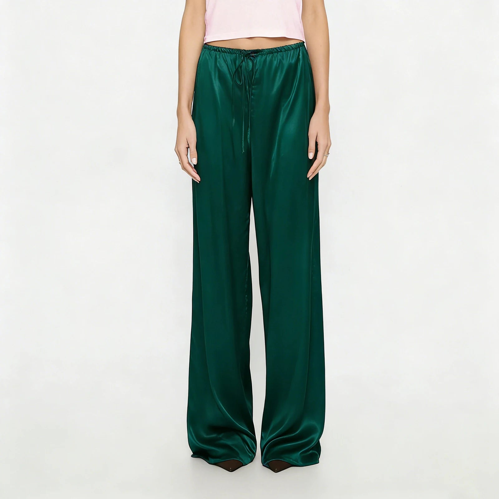 LIZAKOSHT  -  Women Satin Wide Leg Dress Pants Silk Casual Dressy Long Flowy Pants Elastic High Waisted Trousers
