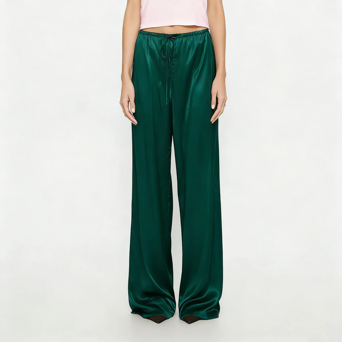 LIZAKOSHT  -  Women Satin Wide Leg Dress Pants Silk Casual Dressy Long Flowy Pants Elastic High Waisted Trousers