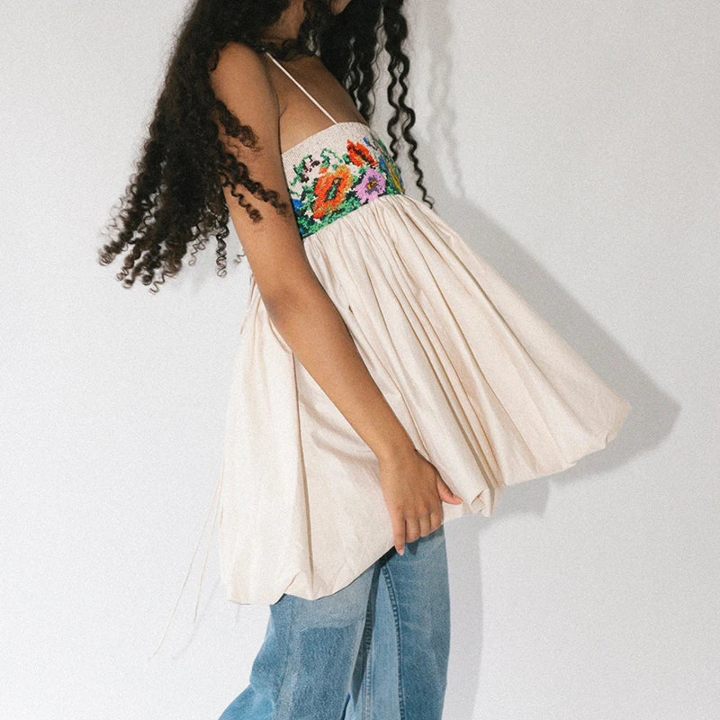 LIZAKOSHT  -  Sweet and lovely girl's fashionable short dress vacation style, elastic design suspender strapless printed flower bud skirt