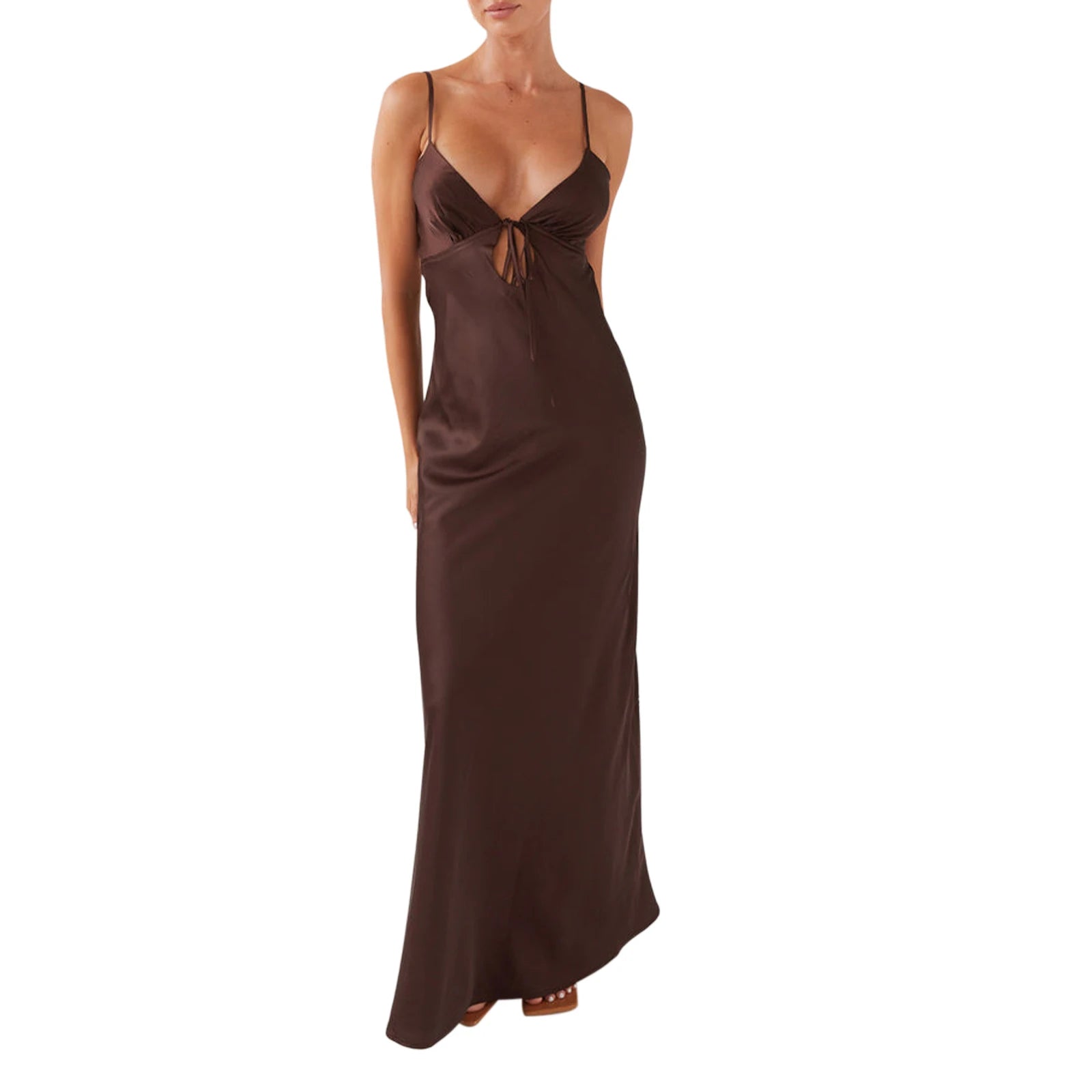 LIZAKOSHT  -  Women Cami Dress Solid Color Sleeveless Tie-Up Front Sleeveless Backless Dress Long Dress Summer Casual Spaghetti Strap Dress