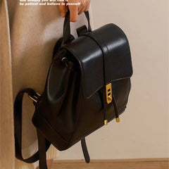 LIZAKOSHT  -  Retro Drawstring Backpack Women Solid Color Leather Large Capacity Fashion Premium Travel Bag Ladies Sle Casual Mochilas Mujer