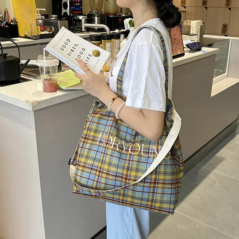 LIZAKOSHT  -  Women's Checkered Shoulder Bag Student Plaid Crossbody Bags Versatile Large Capacity Handbag