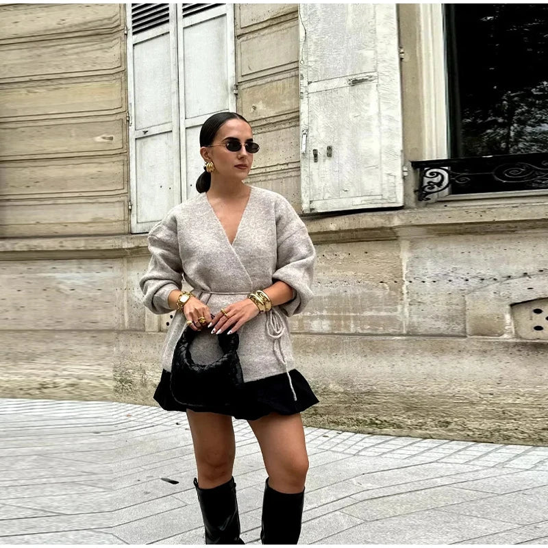 LIZAKOSHT  -  Casual Knit Cardigan Women Loose V Neck Long Sleeves Lace Up Sweater Coats Female 2025 Autumn Winter Solid Soft Chic Knitwears