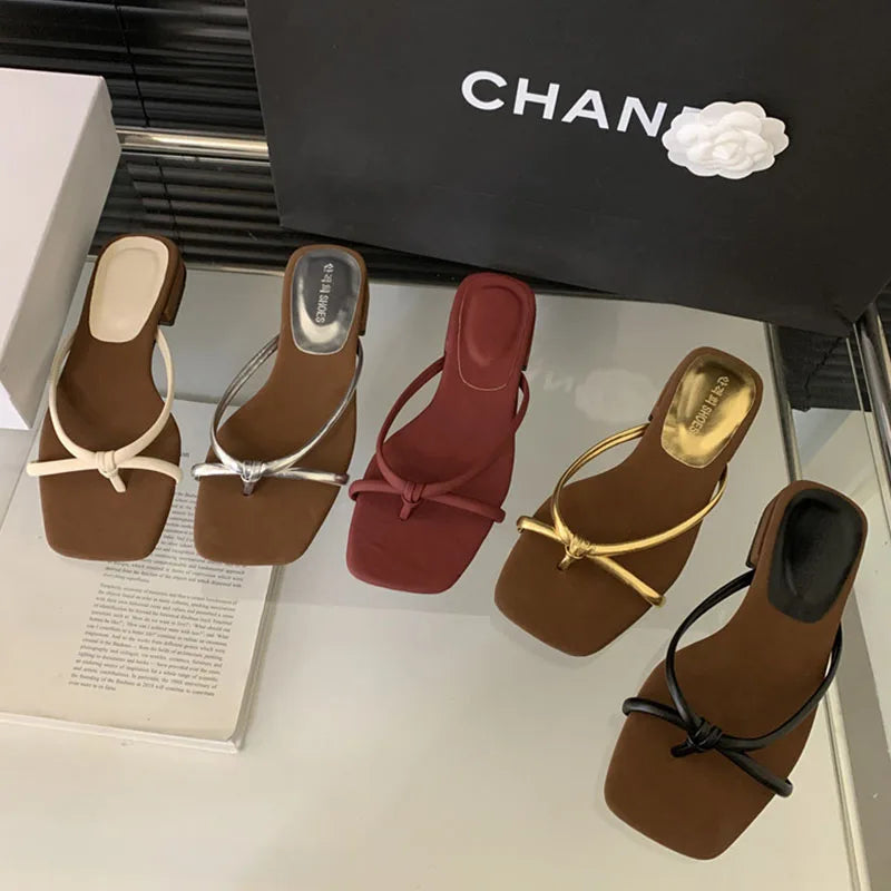 LIZAKOSHT  -  New Summer Women Slippers Flat Heel Sandal Female Flip Flops Brand Slipper French Elegant Narrow Band Slide Beach Sandalia Mujer