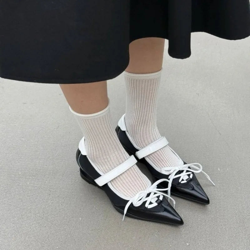 LIZAKOSHT  -  Hot Seller Pointed Toe Mary  Shoes Women Autumn new Sexy Mid Heels Sandals Large Size 34-43 Chunky Lace Up Shallow Shoes