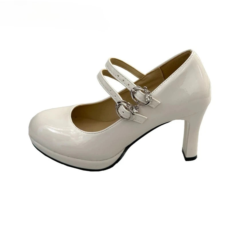 LIZAKOSHT  -  Designer Luxury Thick Heel Women Mary Jane Shoes Concise Shallow Belt Buckle Shoes Ladies Outdoor Elegant Dress Dancing Pumps