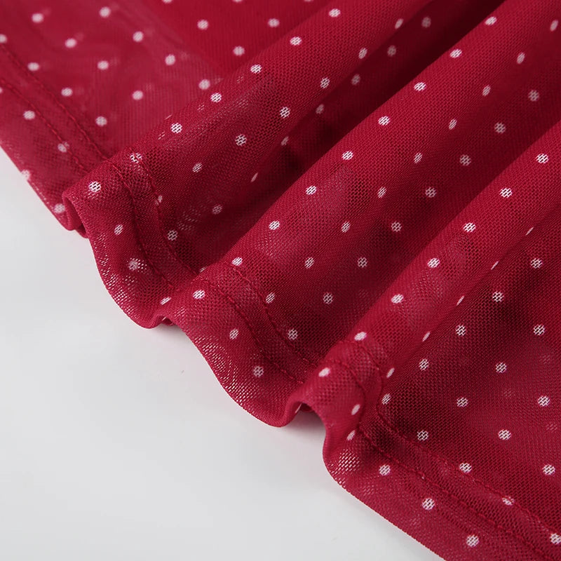 LIZAKOSHT  -  Romantic Polka Dot Red Women Short Dress Square Collar Halter Sleevelss A-line Dresses Summer Vacation Style Outfits
