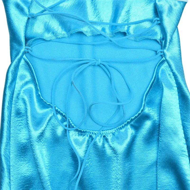 LIZAKOSHT  -  Patchwork Sleeveless Sexy fashion  Lace-up Mini Dress Women Robe Satin Strapless Backless High Waist A-line Club Dress