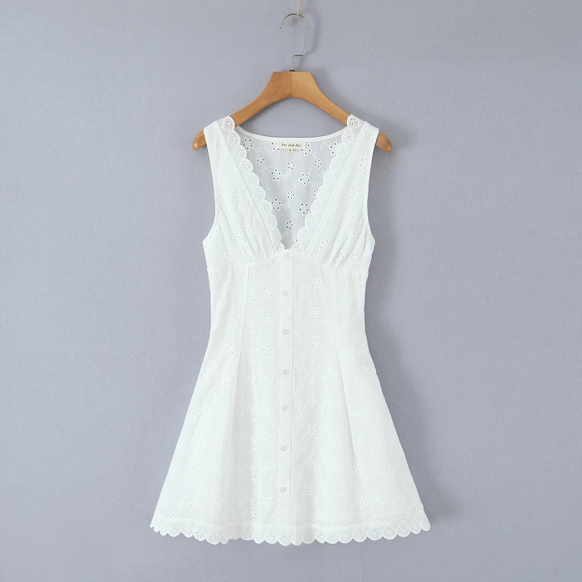 LIZAKOSHT  -  French Style Mini Dresse Hollow Out Women Summer White 100% Cotton V-neck Sexy Party Vocation Casual Ladies Dress Vestidos New