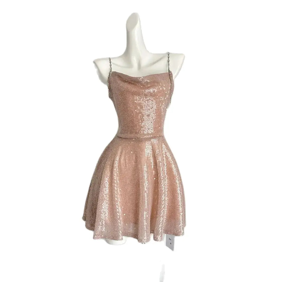 LIZAKOSHT  -  Sequins Dresses Sling High Quality Women Pink Dress Vintage Sleeveless Off Shoulder Y2k Elegant Party Waist Slimming Short Dress