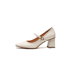 LIZAKOSHT  -  New square toe shallow mouth classic  with leather upper and simple style  Thick Heel shoes