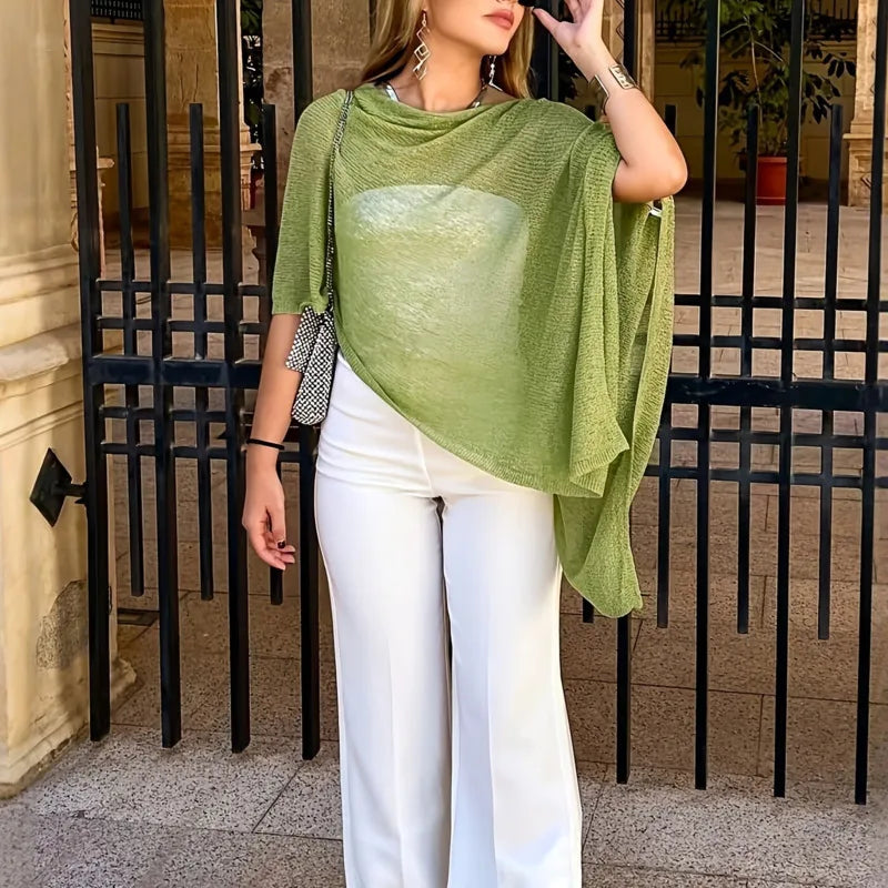 LIZAKOSHT  -  New Hollow Knit Shawl For Women's Summer Loose Fit Sun Protection Slit Cape Style Vacation Multiple Styles Elegant Cover-Up Top