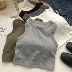 LIZAKOSHT  -  Chicme Round Neck Ribbed Tank Top With Bra Pads