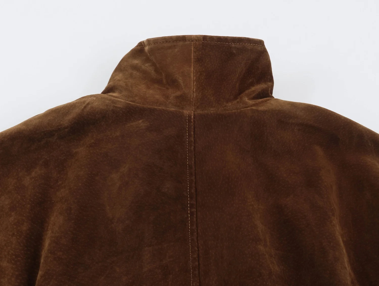 LIZAKOSHT  -  Brown Faux Suede Women Short Coat Stand Collar Zip Front Long Sleeve Waist Belt Buckle Loose Fit Vintage Retro Street Outerwear