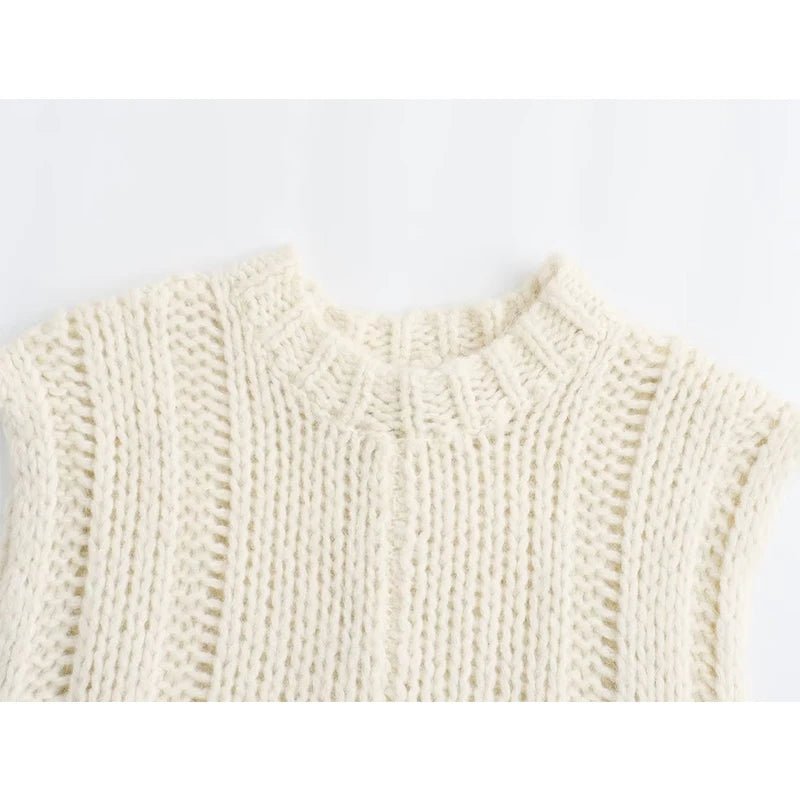 LIZAKOSHT  -  New Women Autumn Beige O Neck Sleeveless Sweater Loose  Vest