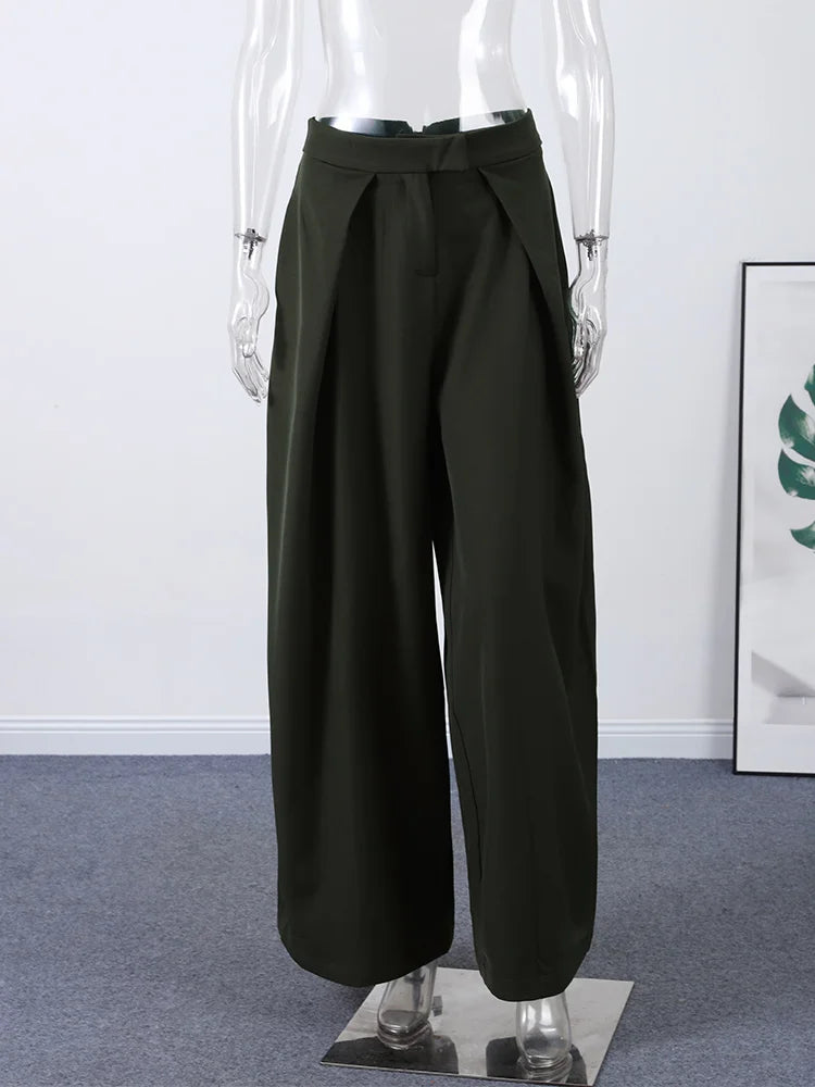 LIZAKOSHT  -  Women's Pants Woman Clothing Wide-Leg Trousers Y2k Pants Tracksuit Female Pinstripe Pleated Fashion High-Waist Casual Bottoms