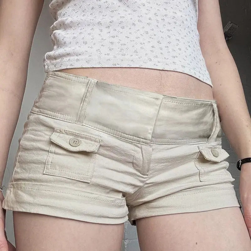 LIZAKOSHT  -  American Retro Button Pocket Tooling Shorts Women Waist Hot Casual Pants