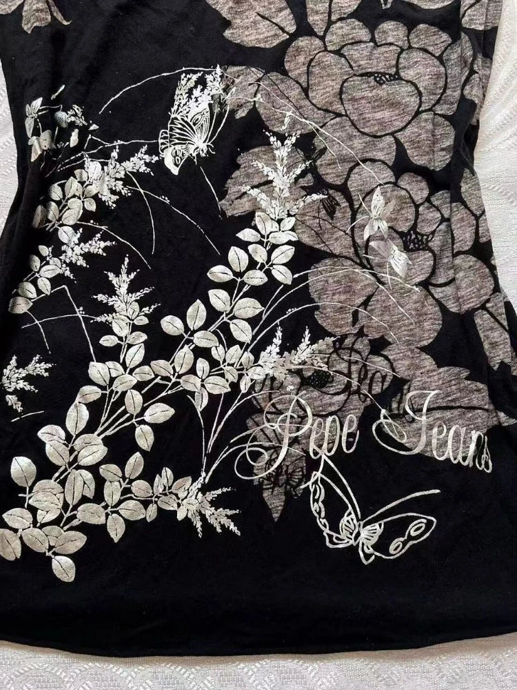 LIZAKOSHT  -  Y2k Aesthetic Vintage Flower Printing T-shirt 2025 Summer Backless Bandage Streetwear Tops Harajuku Sexy grunge Fairy Tshirts