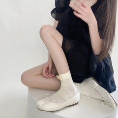 LIZAKOSHT -  JK Lolita Kawaii Cute Socks Cute Bowknot Milky White Black Short Socks Women Soft Velvet Japanese Style Sweet Girls Short Socks