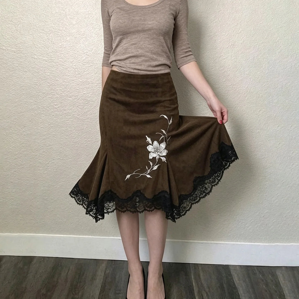 LIZAKOSHT  -  Floral Print Irregular Hem Midi Skirt Women Vintage Elegant Slim Fit Summer