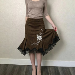 LIZAKOSHT  -  Floral Print Irregular Hem Midi Skirt Women Vintage Elegant Slim Fit Summer