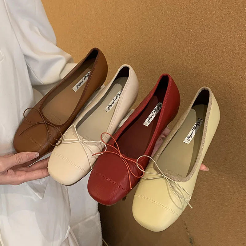 LIZAKOSHT  -  Classic Bow Flats Ballet Knot Slip On Casual Shoes Women Square Toe Shallow Ballet Flat Moccasin Ballerina Soft Brand Mary Janes