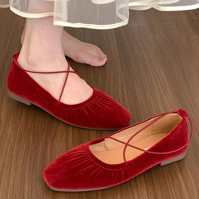 LIZAKOSHT  -  Autumn Women Flat Shoes Fashion Pleated Ladies Elegant Slip On Mary Jane Shoes Soft Sole Outdoor Dress Ballerinas New Shoes