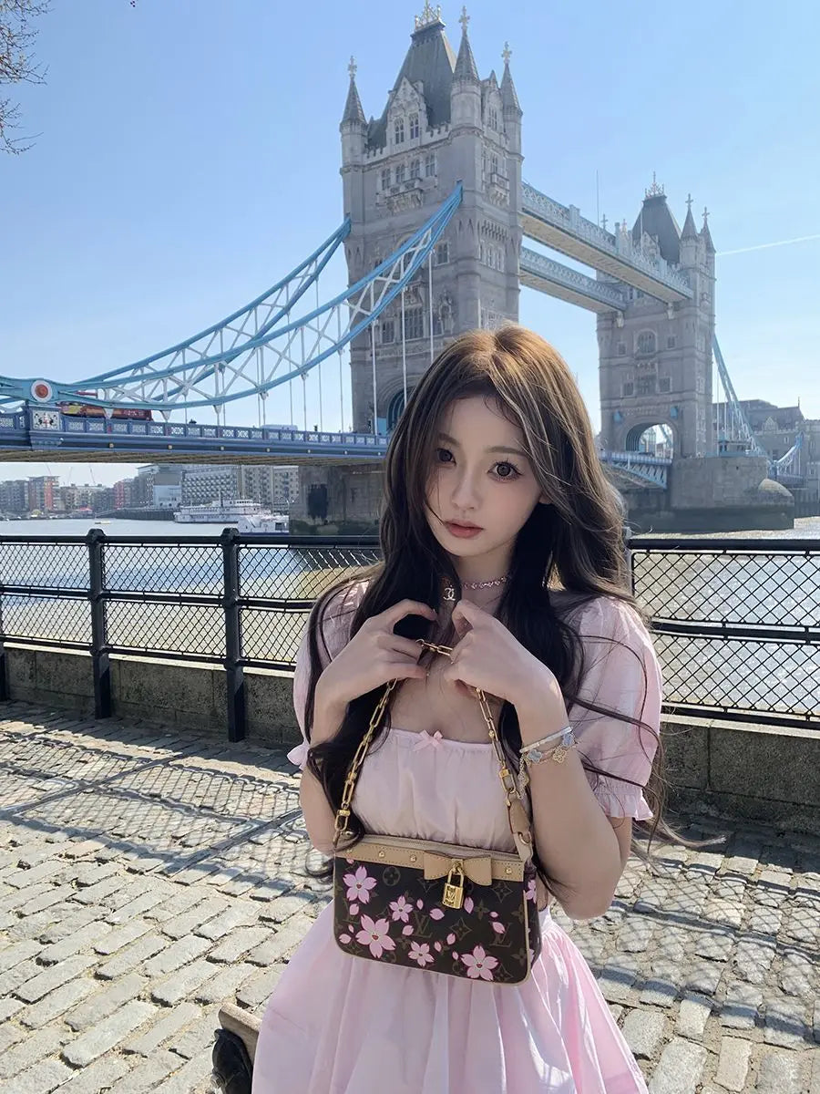 LIZAKOSHT  -  Cute Set Women's Summer Short-sleeved Square Collar Top High Waist A-line Skirt Two-piece Set Fashion Female Clothes