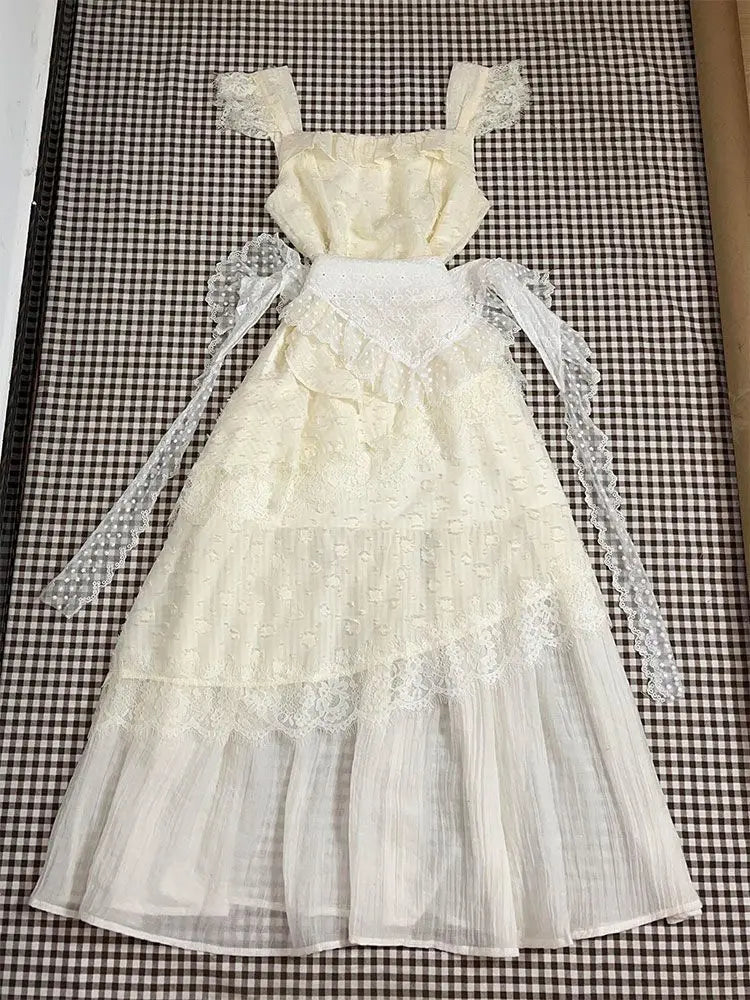 LIZAKOSHT  -  Fairy Lace Sling Slim Party Dresses Hot Sweet Goth Punk Long Dress Vintage Harajuku Korea Y2k 2000s Summer Grunge Backless Sexy