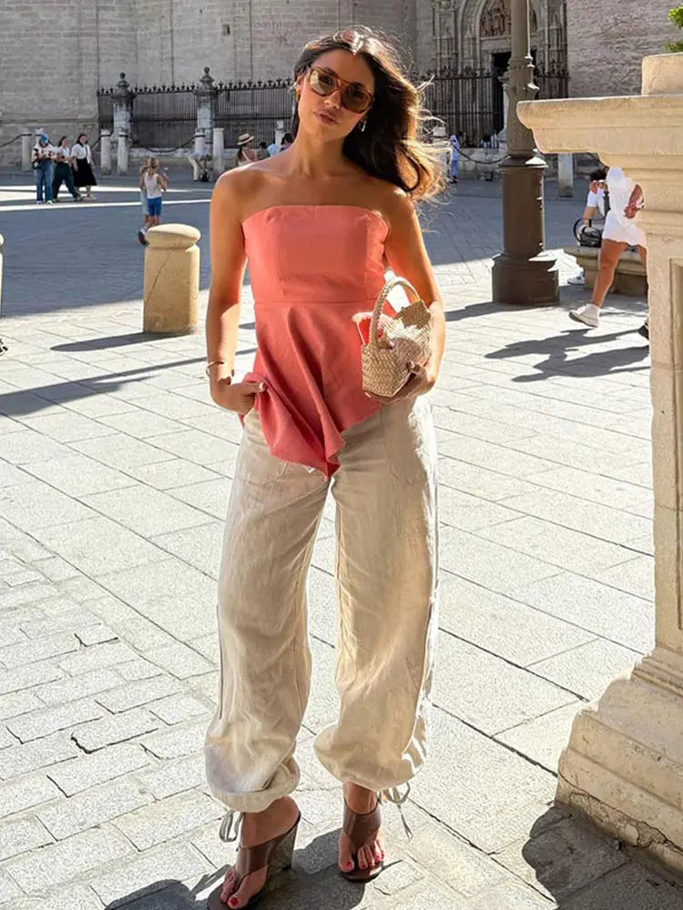 LIZAKOSHT  - Sexy Irregular Hem Women's Tank Top Elegant Off Shoulder Strapless Backless Sleeveless Tank Top Female Summer Lady Blouse