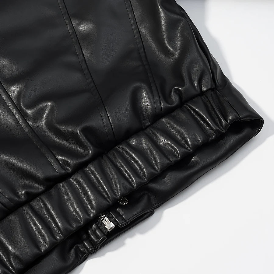 LIZAKOSHT  -  Retro Stand Collar Punk Style Leather Short Jacket European And American Autumn New Leather Jacket