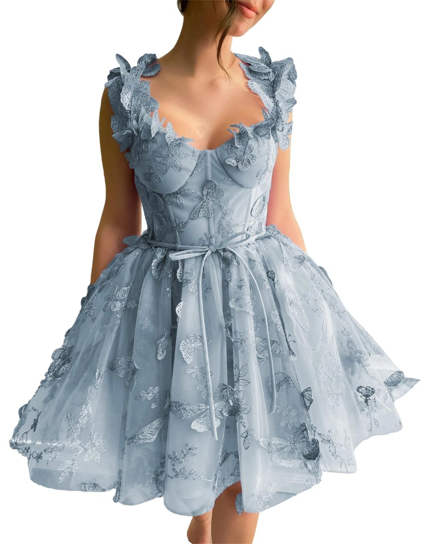 3D Butterfly Tulle Prom Dresses for Women 2024 Lace Applique Princess Long Ball Gown with Slit Graduation School Party Gown