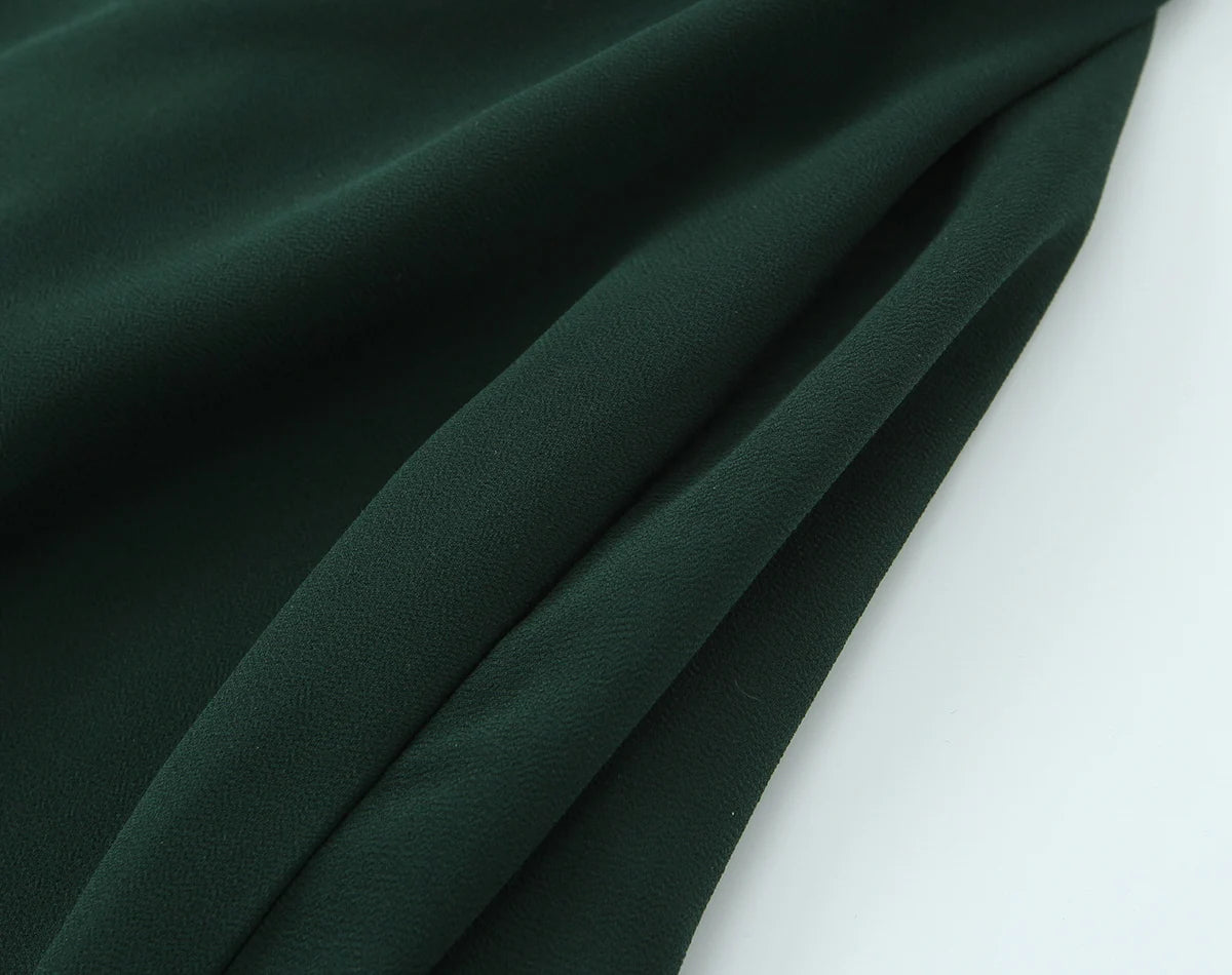 LIZAKOSHT  -  French Style Retro Dark Green V neck Corset Style Sling Dress Women Elastic Back Ruffles Hem Short Dresses Summer Robe Vestidos