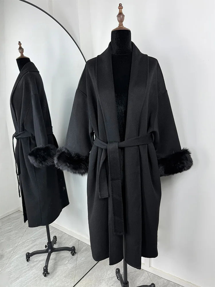 LIZAKOSHT  -  Fox Fur Woolen Women's 2025 Autumn Coat Fashion Patchwork Double-Sided Wool Overcoat Commuter New Elegant Office Jacket