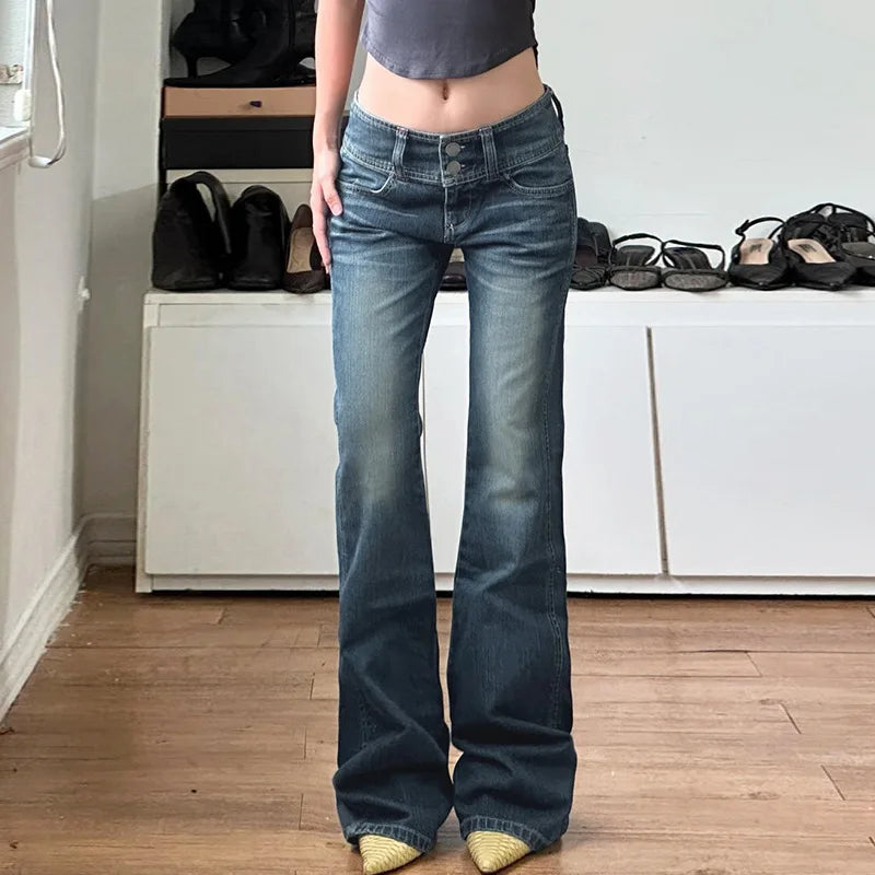 LIZAKOSHT  -  Personality street vintage low-rise jeans breasted slim trousers straight loose women's wide-leg pants