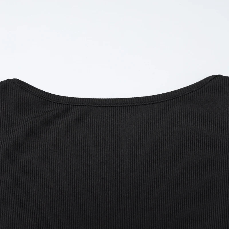 LIZAKOSHT  -  Trend Black Sexy Metal Eyelet Skinny U Collar Sleeveless Strap Short Vest Tank Tops Hottie Y2K Casual Rave Party Streetwear