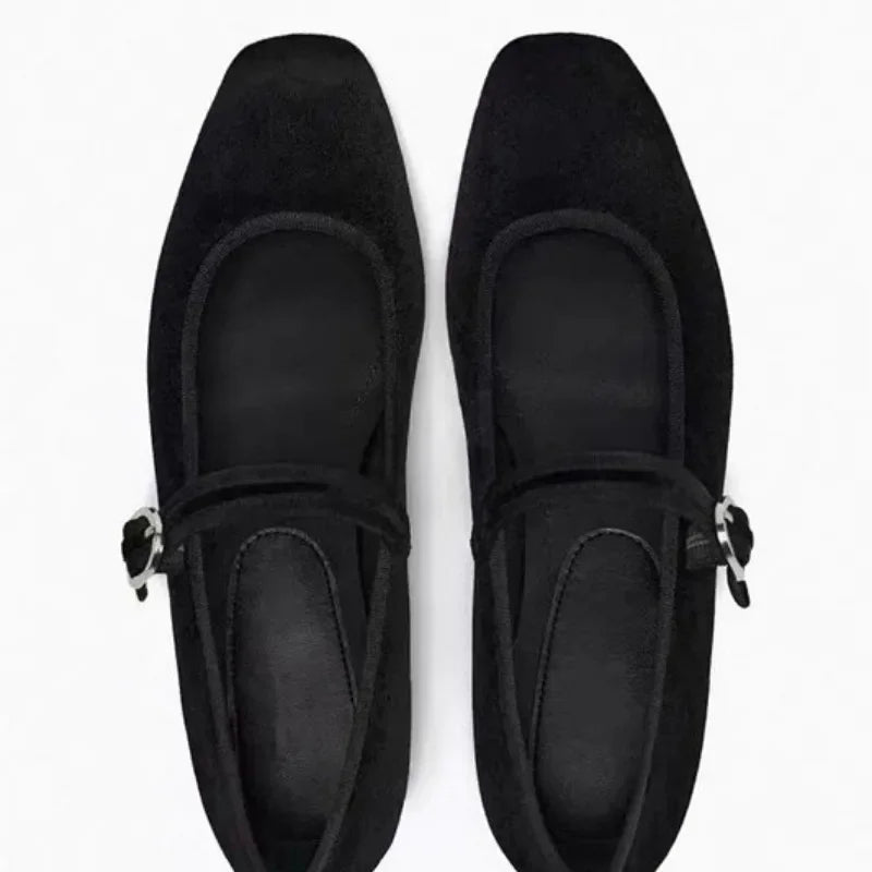 LIZAKOSHT  -  Shallow Casual Ladies Soft Mary Jane Shoes Retro Black Square Toe Outdoor Dress Ballet Flats Autumn Brand Women Footwear