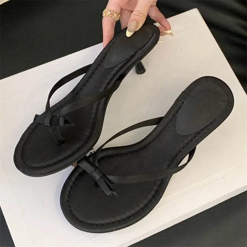 LIZAKOSHT  -  New Summer Butterfly-knot Clip Toe Women Slippers Fashion Low Thin Heels Sandals Party Dress Flip Flops Shoes