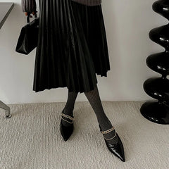 LIZAKOSHT  -  Fashion Pumps New High Quality Genuine Leather Chain Pointed Shallow Mouth Low Heel Women's Shoes Modern Commuter Shoes