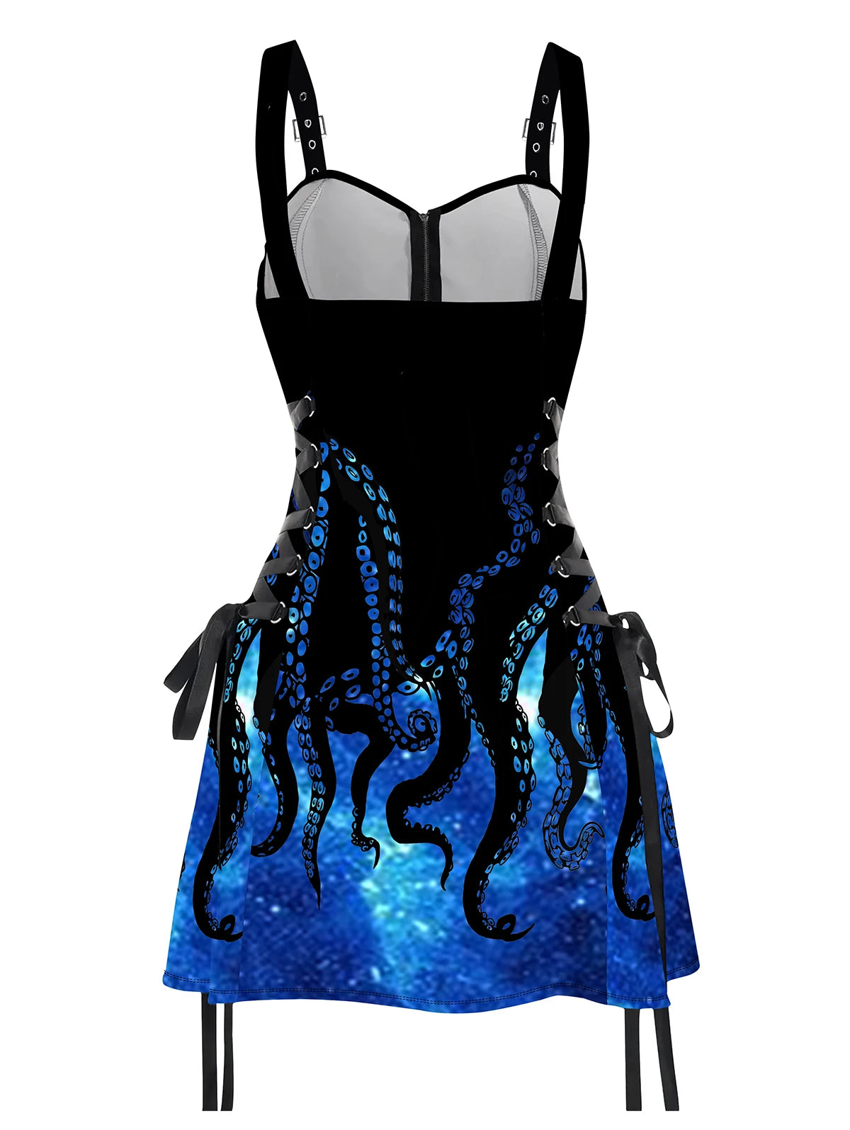 LIZAKOSHT  -  Women Printed Sleeveless Mini Dress Galaxy Lace Up Half Zipper Adjustable Buckle Strap Sexy Robe For Female Short Dresses