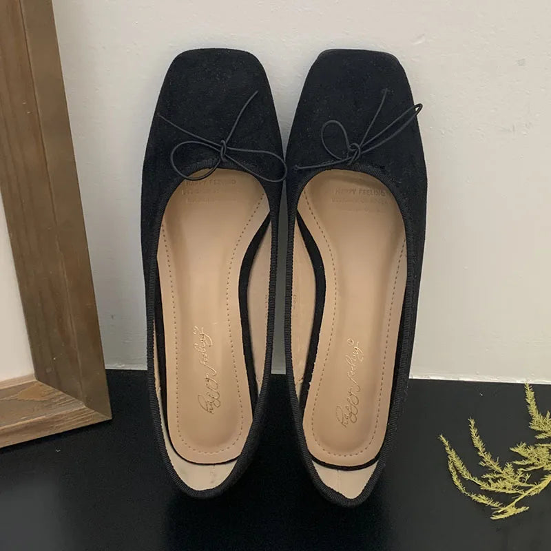 LIZAKOSHT  -  New Brand Women Flat Shoes Fashion Round Toe Shallow Slip On Ladies Ballerinas Shoes Casual Square Low Heel Ballet Shoes New