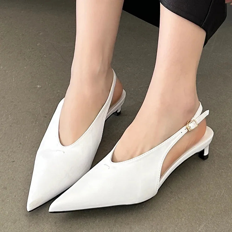 LIZAKOSHT  -  SEXY Pointed Toe Low Heels Sandals Women Fashion Shallow Elegant Slingback Sandal Female Summer Designer Dress Mules Pumps Women